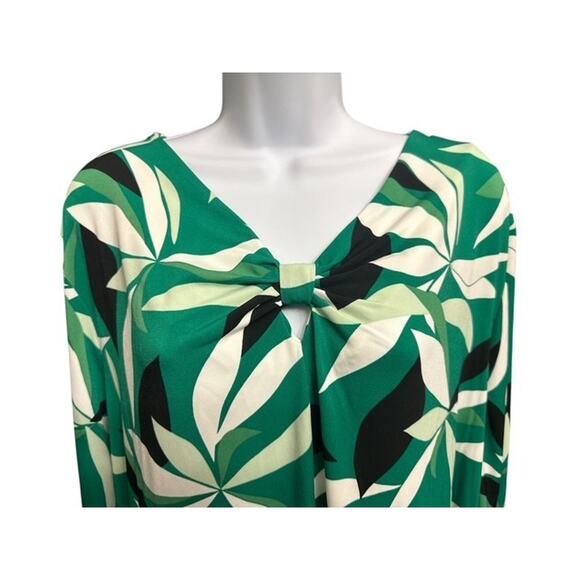 Liz Claiborne 3X Top Green Floral Tropical Winter Weekend Stretch 3/4 Sleeves - Picture 3 of 4